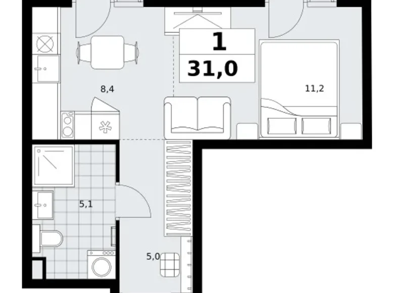 Appartement 1 chambre 31 m² Kommunarka, Russie