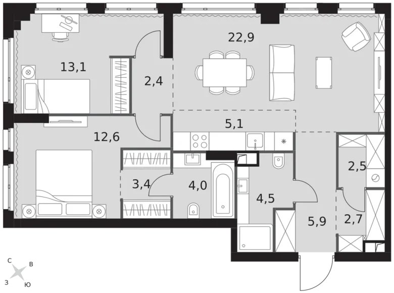 Appartement 3 chambres 79 m² North-Western Administrative Okrug, Fédération de Russie