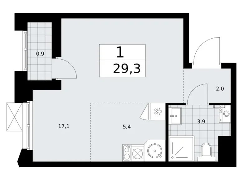 1 room apartment 29 m² Troitsk, Russia