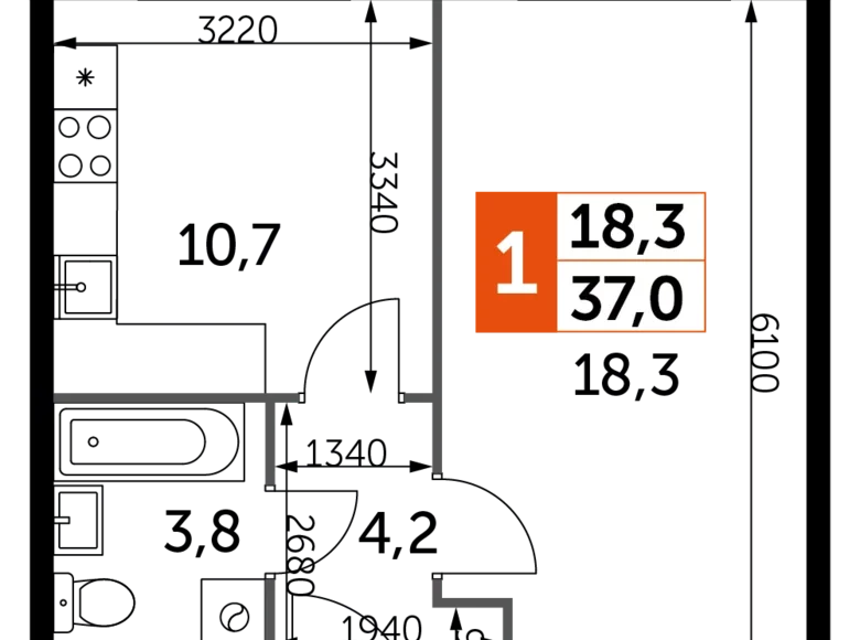 Квартира 1 комната 37 м² Развилка, Россия