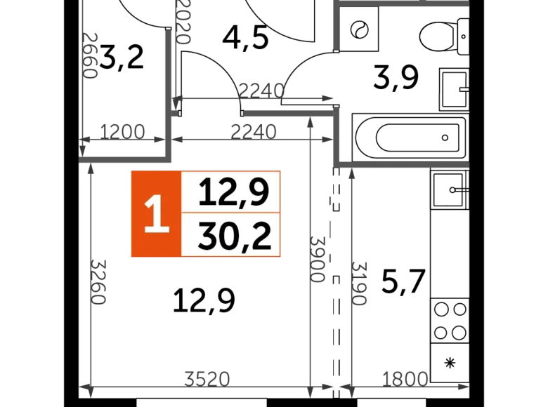 Estudio 1 habitación 30 m² Razvilka, Rusia