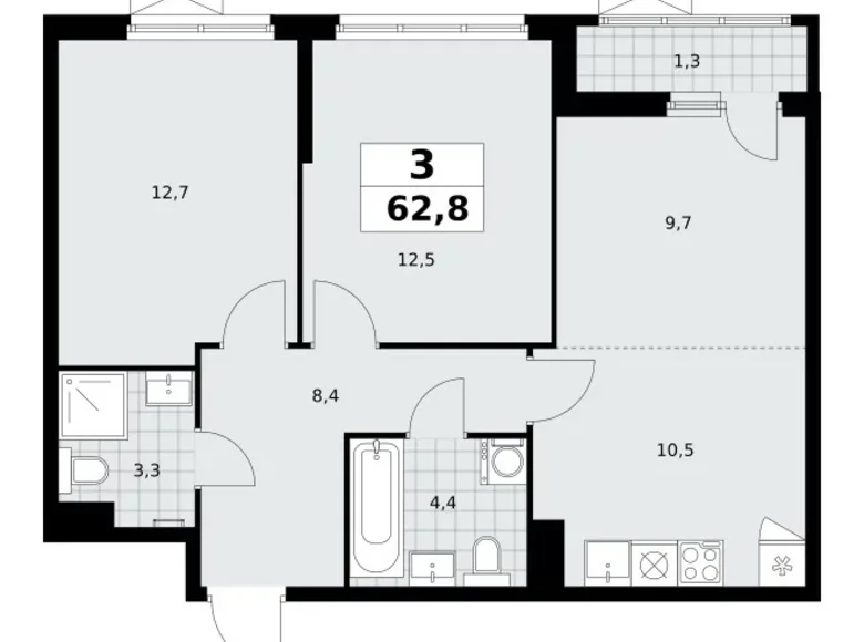 Appartement 3 chambres 63 m² poselenie Sosenskoe, Fédération de Russie