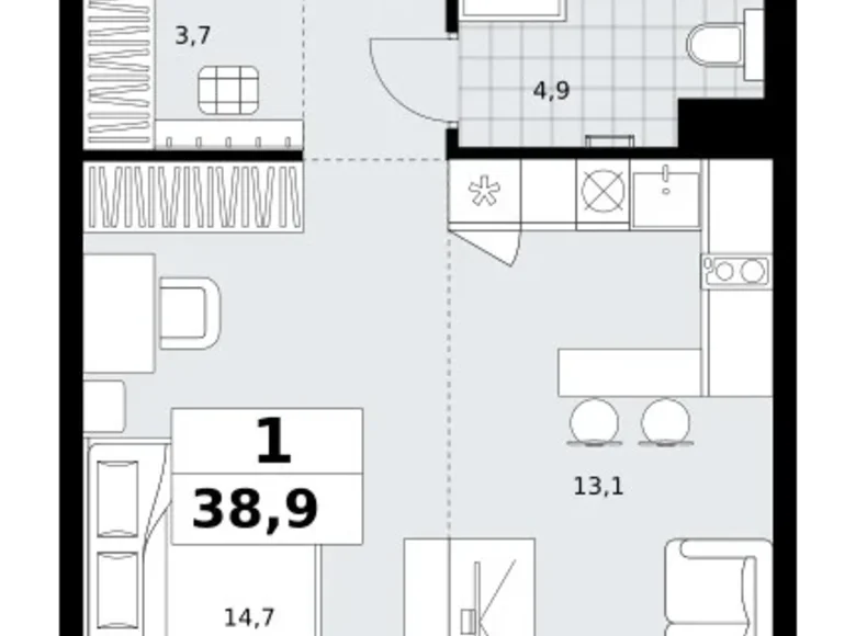 1 room apartment 39 m² Kommunarka, Russia
