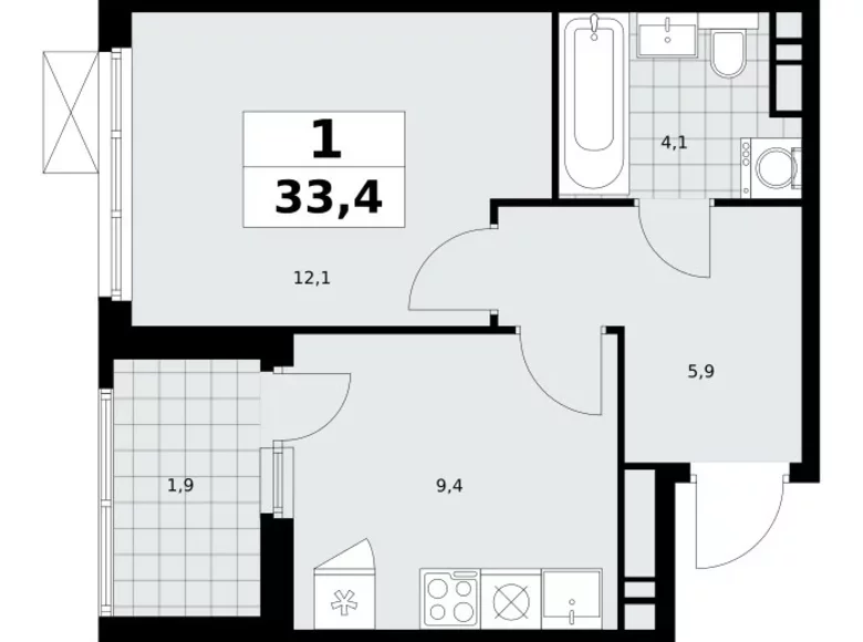 1 room apartment 33 m² Moscow, Russia