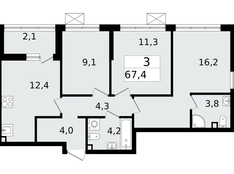 Mieszkanie 3 pokoi 67 m² Vsevolozhsk, Rosja