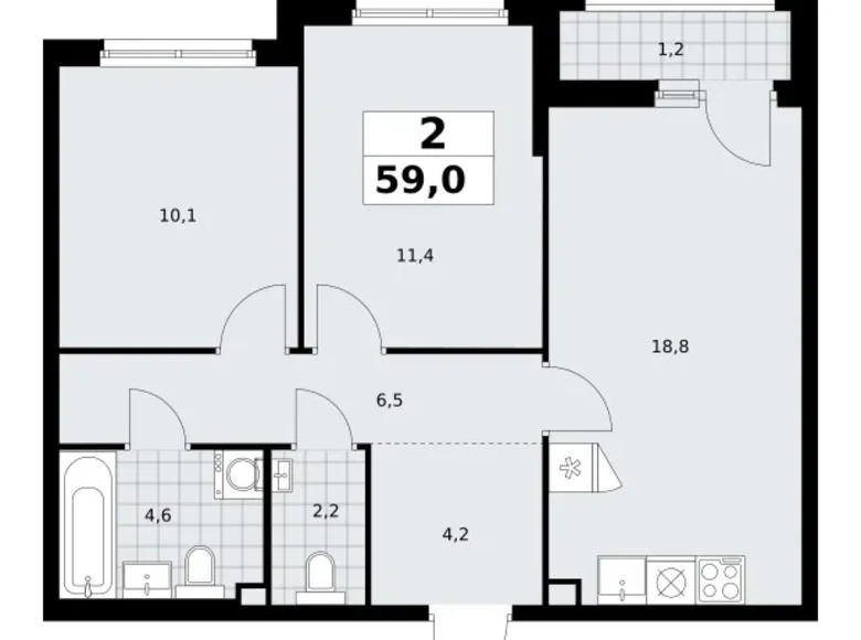 Wohnung 2 zimmer 59 m² Troizk, Russland