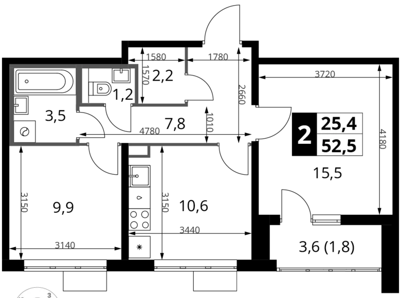 Квартира 2 комнаты 53 м² Юго-Западный административный округ, Россия