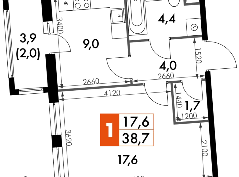 Mieszkanie 1 pokój 39 m² Razvilka, Rosja