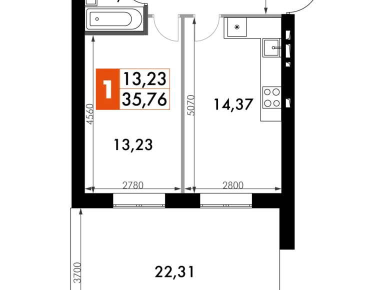 Mieszkanie 1 pokój 36 m² Naro-Fominskiy gorodskoy okrug, Rosja