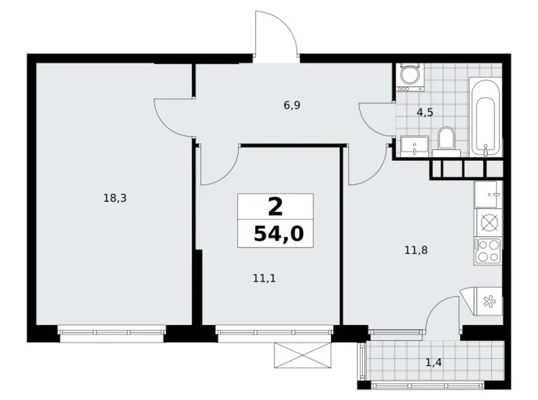 Wohnung 2 zimmer 54 m² Südwestlicher Verwaltungsbezirk, Russland