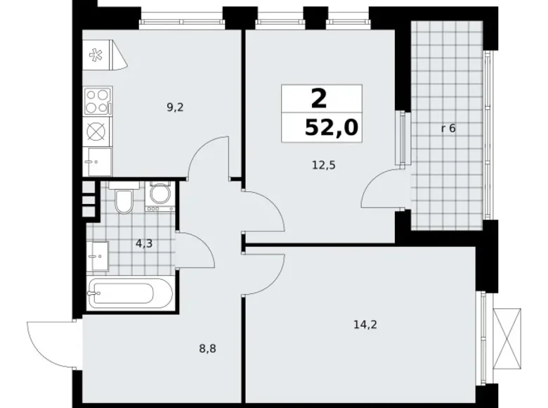 Appartement 2 chambres 52 m² poselenie Sosenskoe, Fédération de Russie