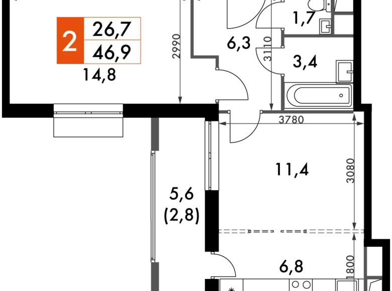 Квартира 2 комнаты 47 м² Развилка, Россия