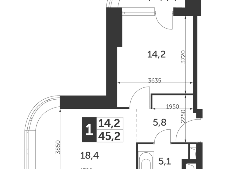 Mieszkanie 2 pokoi 45 m² North-Eastern Administrative Okrug, Rosja