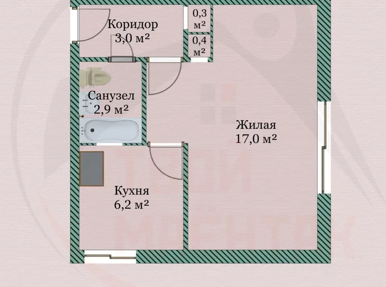 Квартира 1 комната 30 м² Негорелое, Беларусь