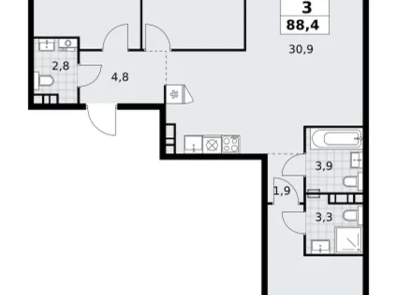 Mieszkanie 3 pokoi 88 m² poselenie Sosenskoe, Rosja