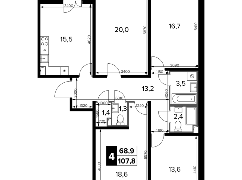 Mieszkanie 4 pokoi 108 m² South-Western Administrative Okrug, Rosja