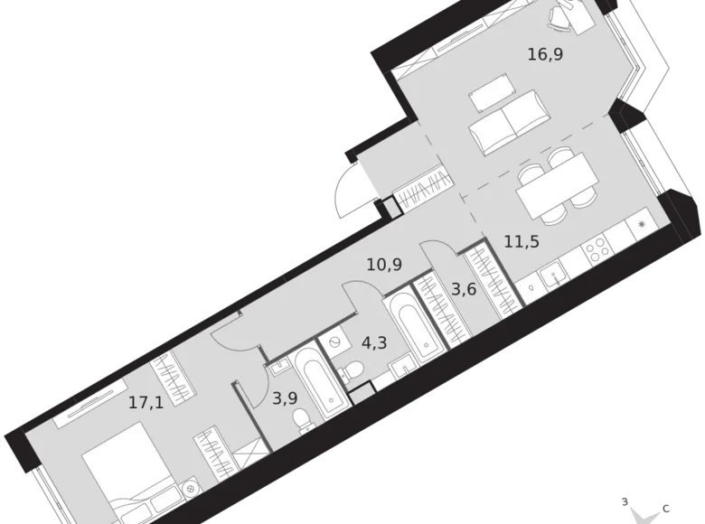 Квартира 2 комнаты 68 м² район Коньково, Россия