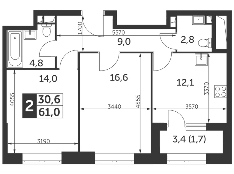 Wohnung 2 Zimmer 61 m² Nordöstlicher Verwaltungsbezirk, Russland