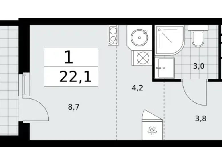 Mieszkanie 1 pokój 22 m² poselenie Sosenskoe, Rosja