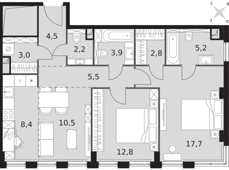 Wohnung 3 zimmer 77 m² Nordwestlicher Verwaltungsbezirk, Russland