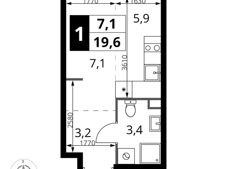 Студия 1 комната 20 м² Химки, Россия