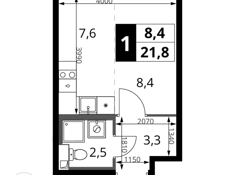 1 room studio apartment 22 m² Khimki, Russia