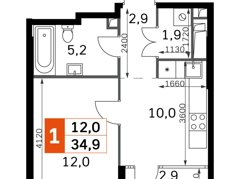 Квартира 1 комната 35 м² Северо-Западный административный округ, Россия