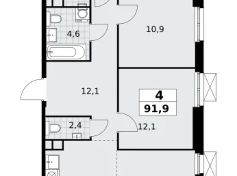 Mieszkanie 4 pokoi 92 m² South-Western Administrative Okrug, Rosja