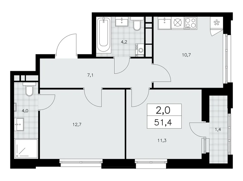 Wohnung 2 zimmer 51 m² poselenie Sosenskoe, Russland