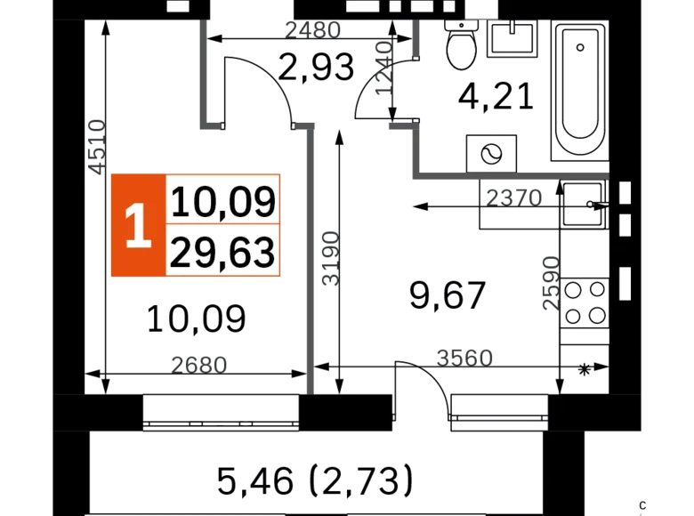 1 room apartment 30 m² Odincovskiy gorodskoy okrug, Russia