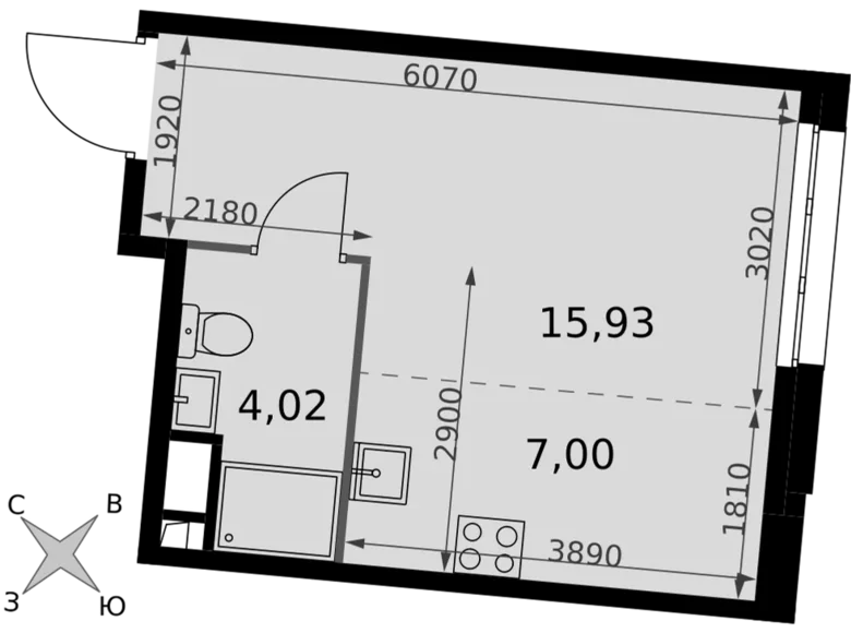 1 room studio apartment 27 m² Moscow, Russia