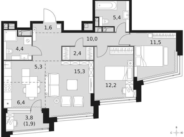 Apartamento 3 habitaciones 76 m² Moscú, Rusia