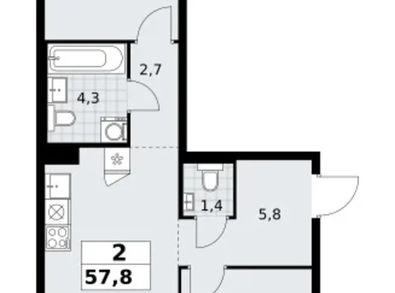 Appartement 2 chambres 58 m² Troïtsk, Russie