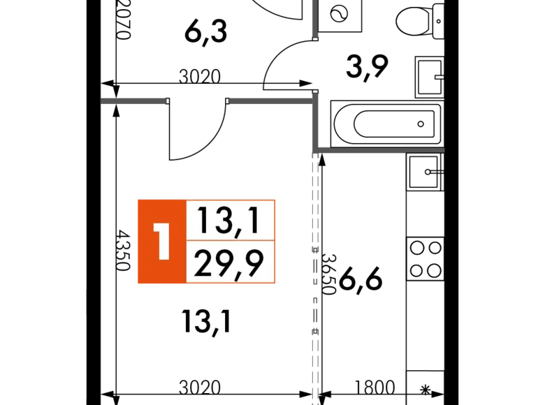 Студия 1 комната 30 м² Развилка, Россия