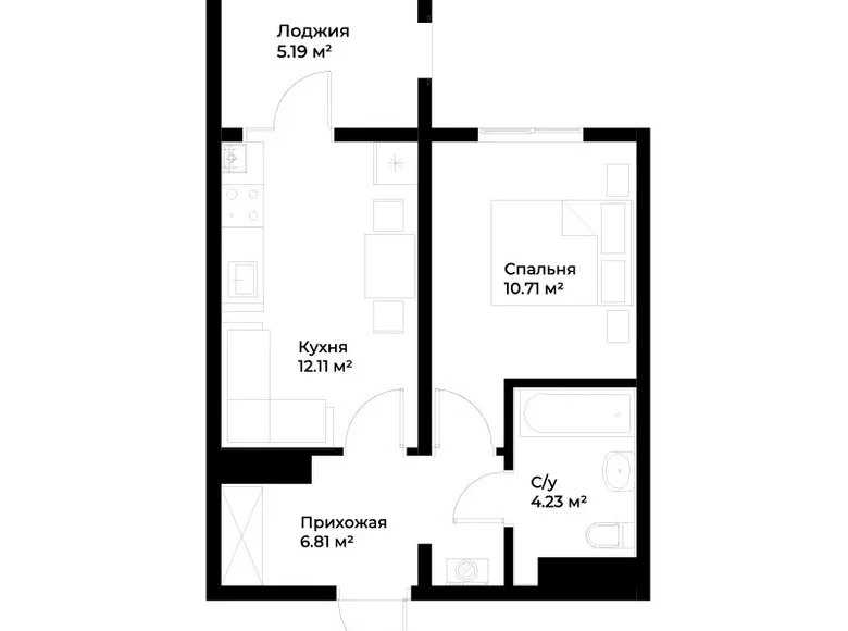 Kvartira 1 xona 39 m² in Shaykhontohur Tumani