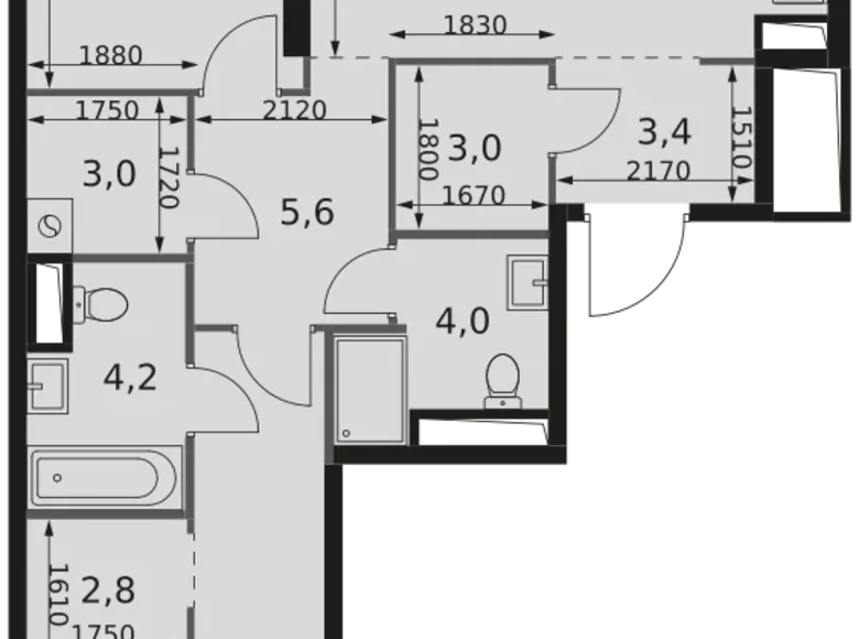 2 room apartment 82 m² Moscow, Russia