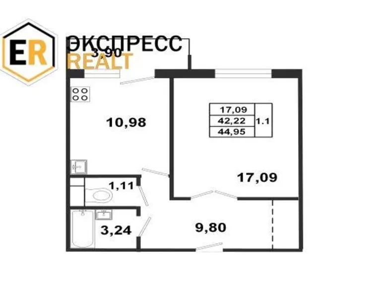 Mieszkanie 1 pokój 42 m² Brześć, Białoruś