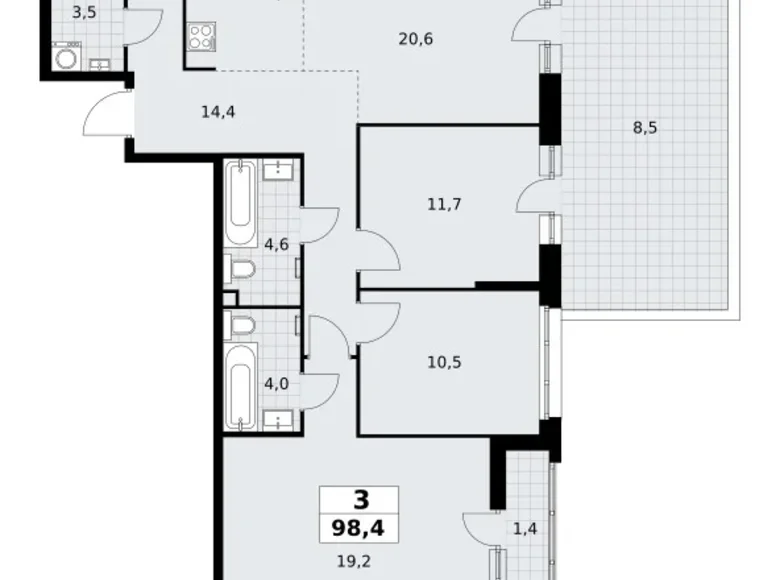 3 room apartment 98 m² Postnikovo, Russia