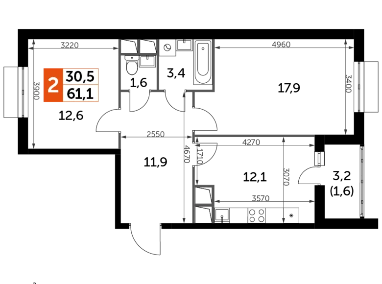 Wohnung 2 zimmer 61 m² Razvilka, Russland