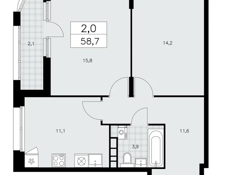 Mieszkanie 2 pokoi 59 m² poselenie Sosenskoe, Rosja