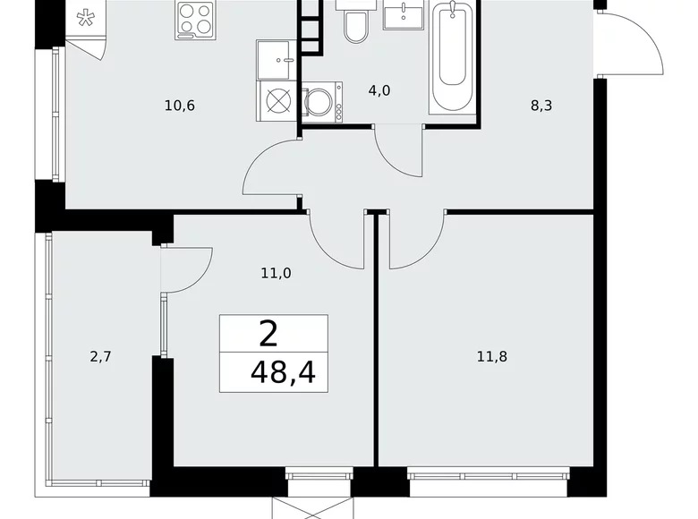 Appartement 2 chambres 48 m² poselenie Desenovskoe, Fédération de Russie