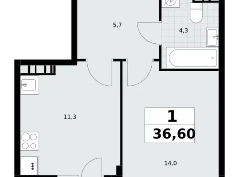 Appartement 1 chambre 37 m² Postnikovo, Fédération de Russie