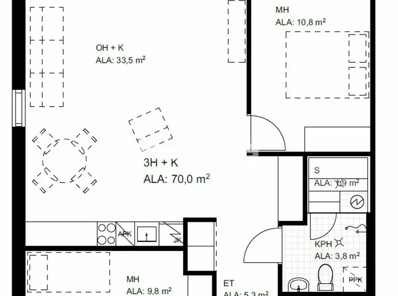 Квартира 3 комнаты 70 м² Кемпеле, Финляндия