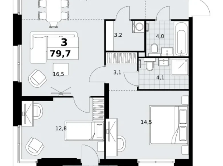 Квартира 3 комнаты 80 м² район Коммунарка, Россия