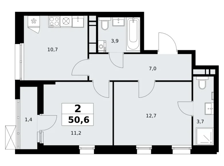 Wohnung 2 zimmer 51 m² poselenie Sosenskoe, Russland