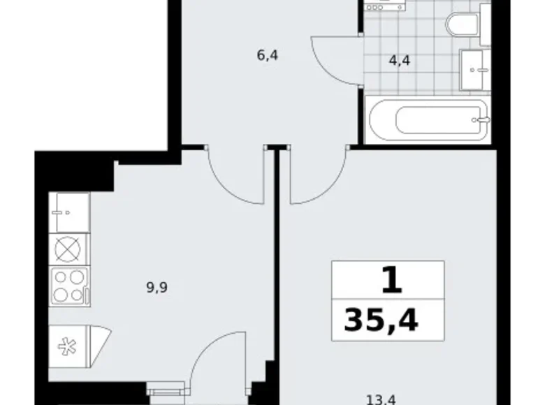 Mieszkanie 1 pokój 35 m² Troick, Rosja