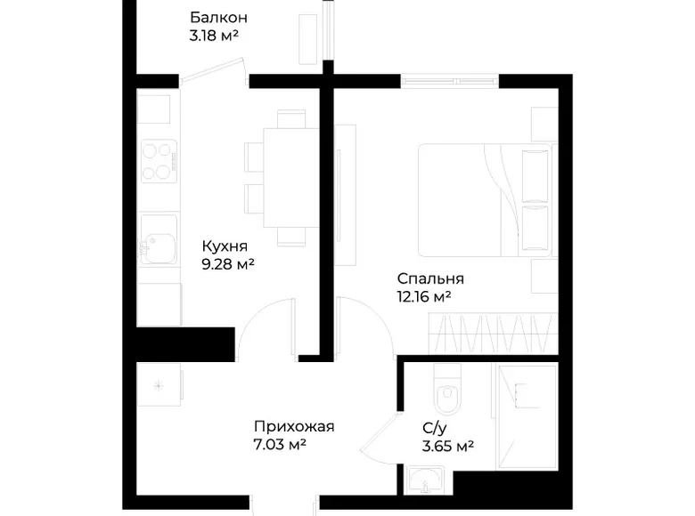 Квартира 1 комната 33 м² Ташкент, Узбекистан