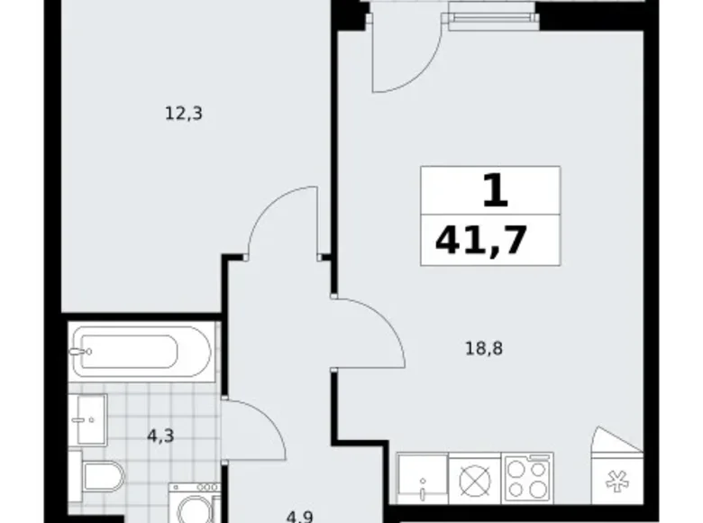 Квартира 1 комната 42 м² район Троицк, Россия