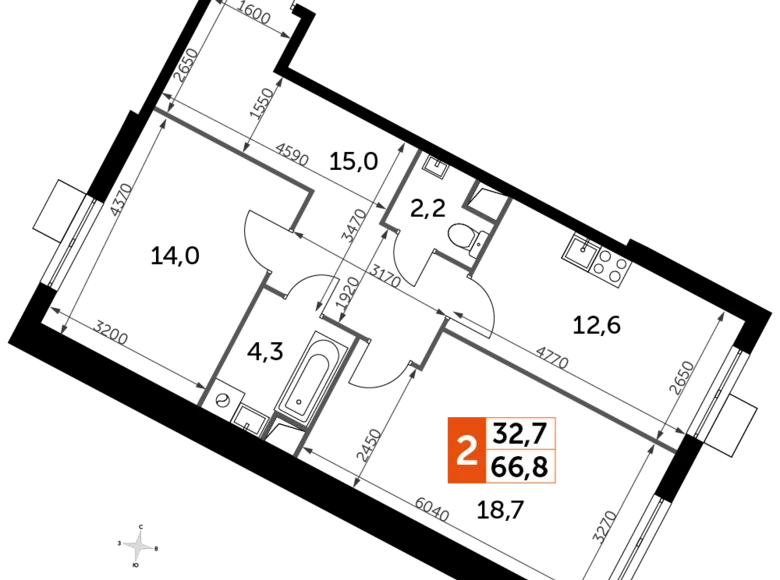 Mieszkanie 2 pokoi 67 m² Razvilka, Rosja