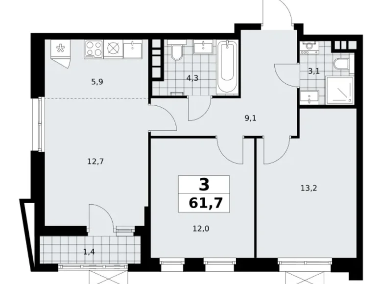 Apartamento 3 habitaciones 62 m² poselenie Sosenskoe, Rusia